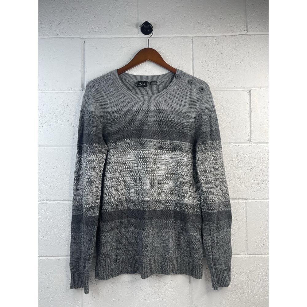 Armani Exchange Men's Sweater Knit Pull Over Gray Gradient Stripe Pattern Size M